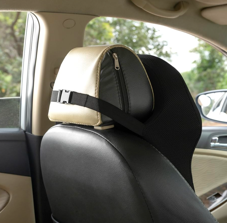 DriveEase 3-in-1 Memory Foam Car Neck Pillow | Adjustable Head & Neck Support Cushion for Cars, SUVs & Long Drives (Black)