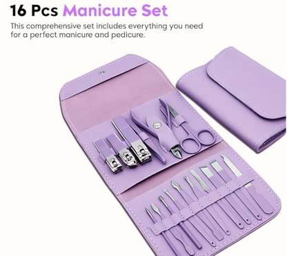 Manicure Set Nail Clipper Kit - 16 Pieces Stainless Steel Manicure Kit - Nail Care Tools for Hand & Feet