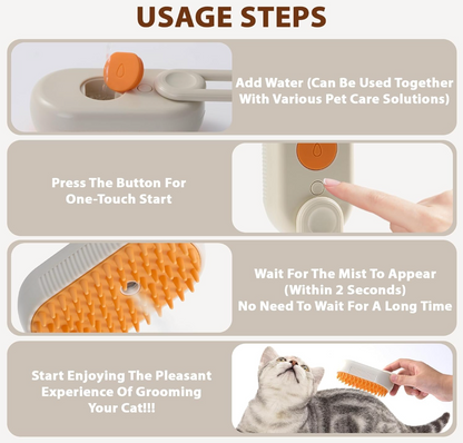 3-in-1 Steam Pet Grooming Brush – Self-Cleaning Deshedding & Massage Comb for Cats & Dogs