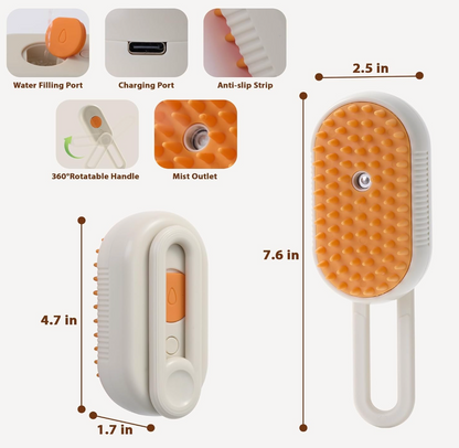 3-in-1 Steam Pet Grooming Brush – Self-Cleaning Deshedding & Massage Comb for Cats & Dogs