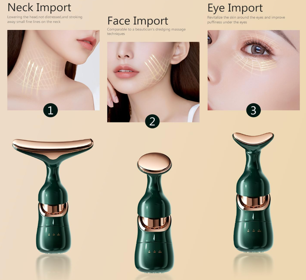 3-in-1 Sonic Facial & Neck Massager | Skin Tightening, Anti-Aging & Wrinkle Care Device for Women