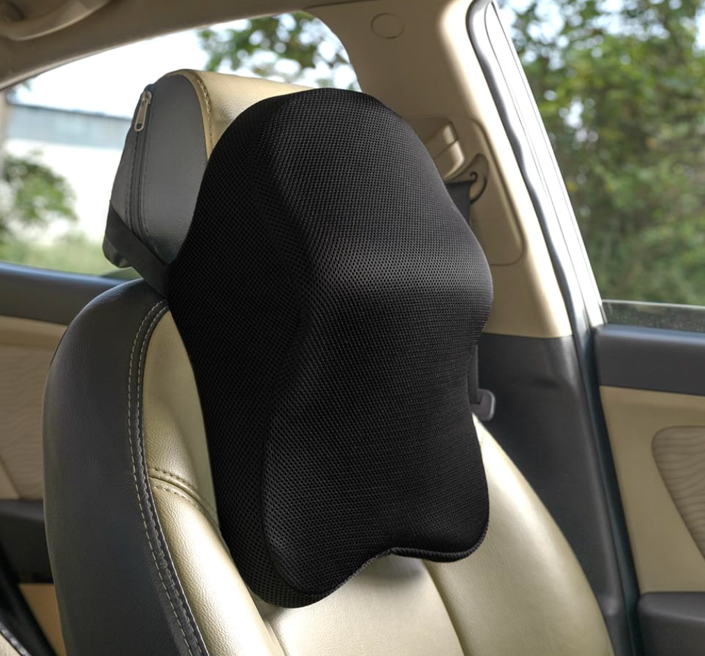 DriveEase 3-in-1 Memory Foam Car Neck Pillow | Adjustable Head & Neck Support Cushion for Cars, SUVs & Long Drives (Black)