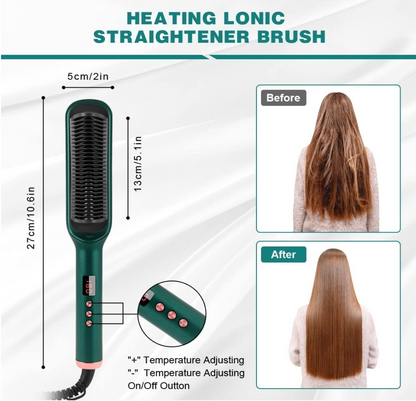 SilkStyle Pro 3-in-1 Hair Straightening Brush | Ceramic Straightener Comb with LCD Temperature Display for Women