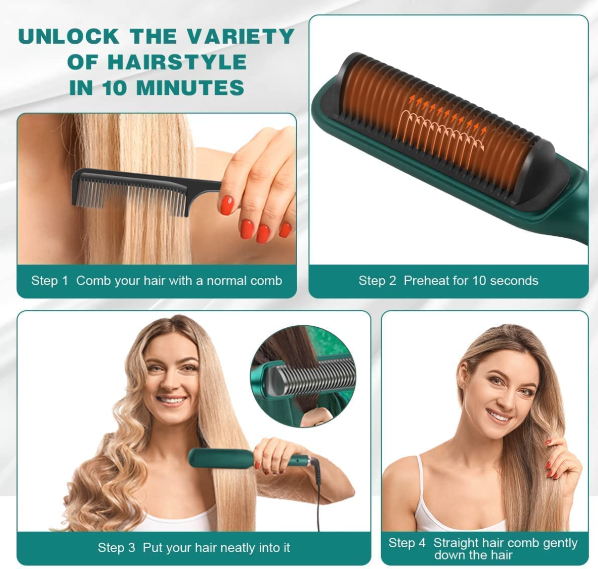 SilkStyle Pro 3-in-1 Hair Straightening Brush | Ceramic Straightener Comb with LCD Temperature Display for Women