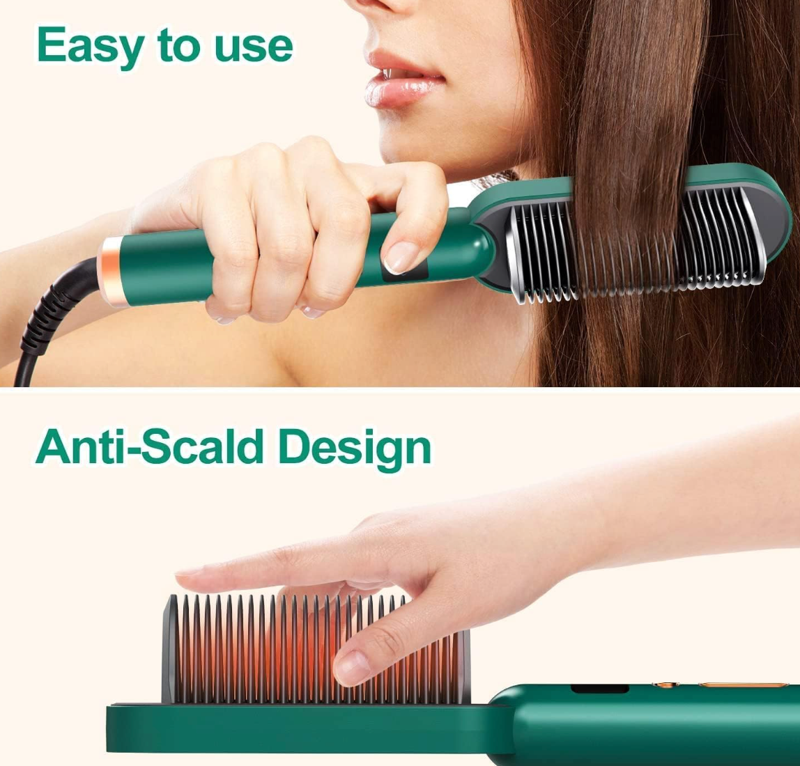 SilkStyle Pro 3-in-1 Hair Straightening Brush | Ceramic Straightener Comb with LCD Temperature Display for Women