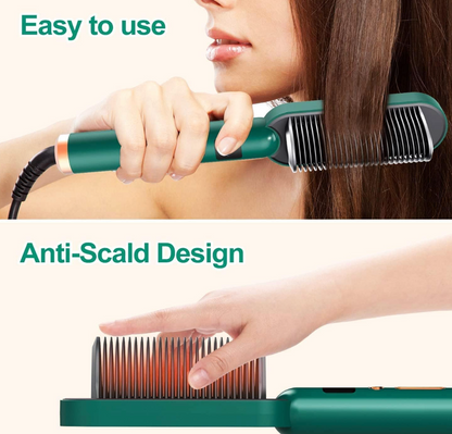 SilkStyle Pro 3-in-1 Hair Straightening Brush | Ceramic Straightener Comb with LCD Temperature Display for Women