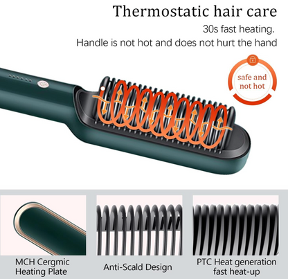 SilkStyle Pro 3-in-1 Hair Straightening Brush | Ceramic Straightener Comb with LCD Temperature Display for Women