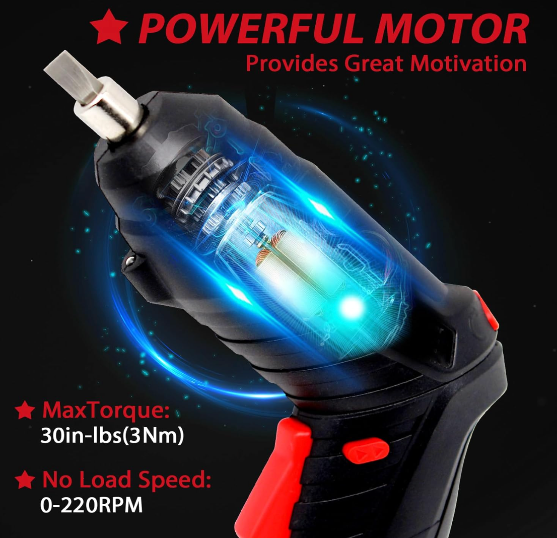 TorqueMate Pro Cordless Electric Screwdriver Set | 3.6V USB Rechargeable Power Screwdriver with 47-Piece Accessory Kit & LED Work Light