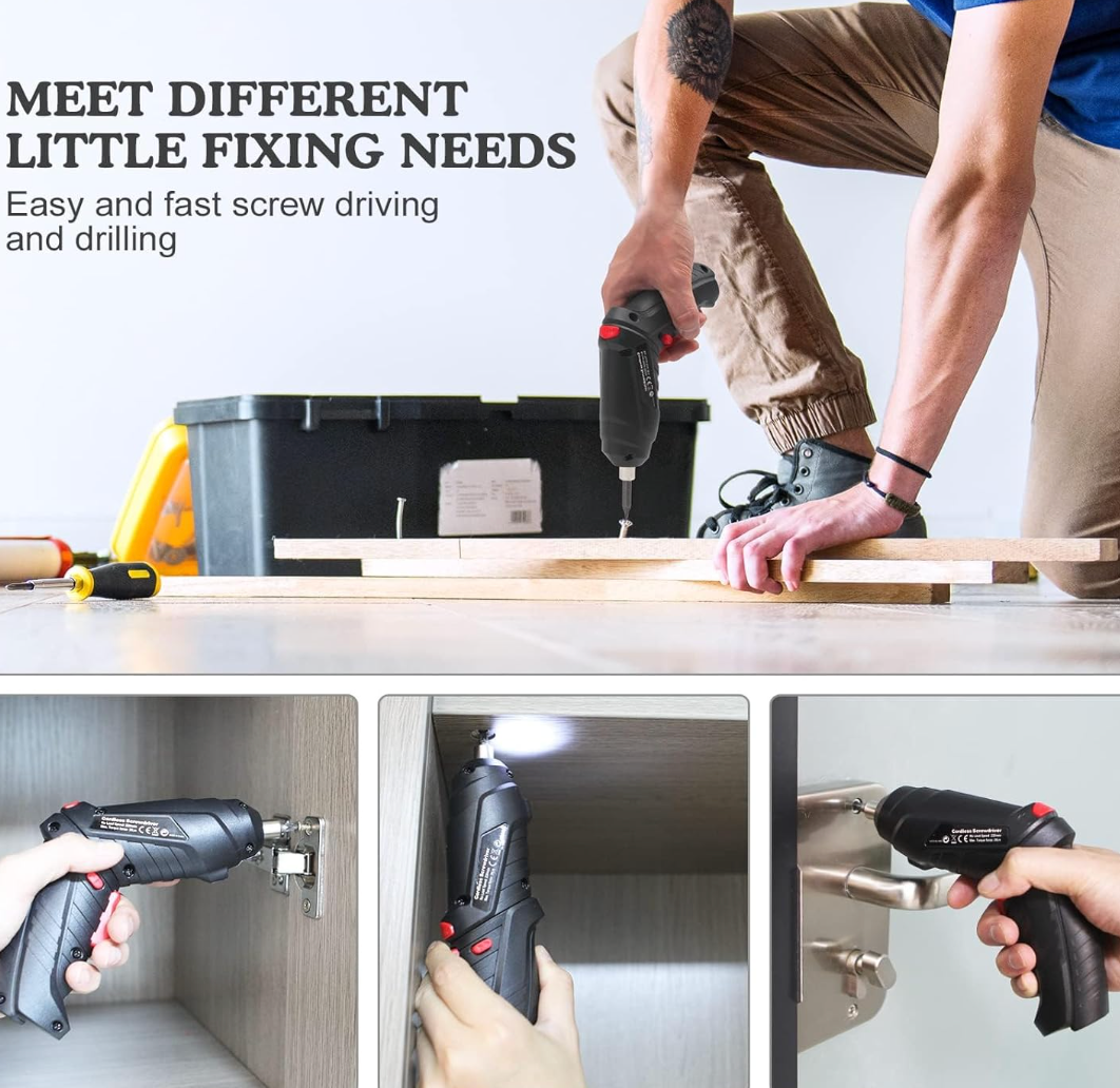 TorqueMate Pro Cordless Electric Screwdriver Set | 3.6V USB Rechargeable Power Screwdriver with 47-Piece Accessory Kit & LED Work Light