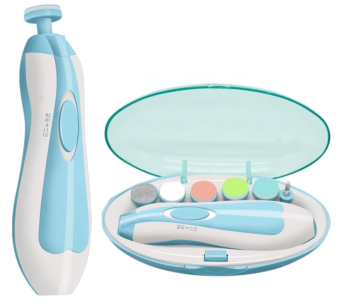 TinyTrim Electric Baby Nail Care Kit | 6-in-1 Baby Nail Trimmer with LED Light & Gentle Filing Heads for Newborns, Babies & Kids