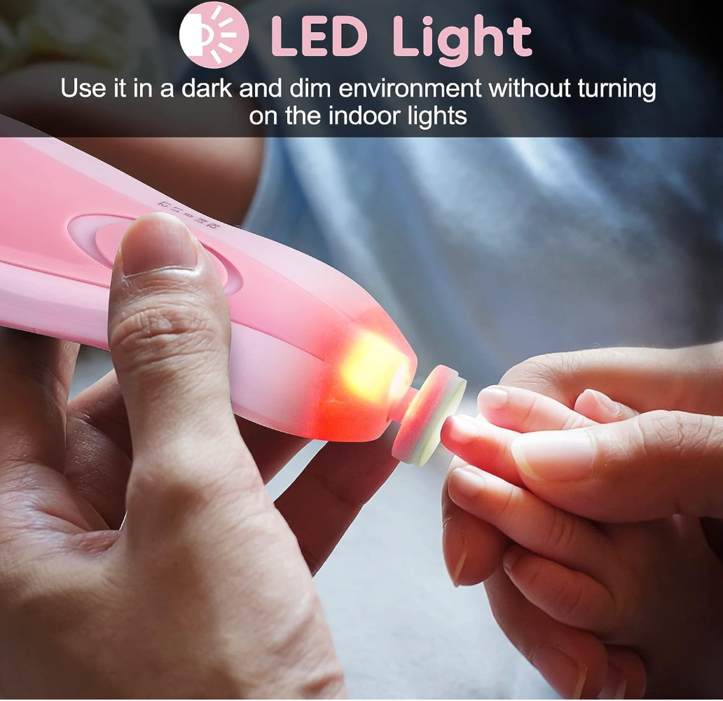 TinyTrim Electric Baby Nail Care Kit | 6-in-1 Baby Nail Trimmer with LED Light & Gentle Filing Heads for Newborns, Babies & Kids