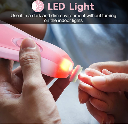 TinyTrim Electric Baby Nail Care Kit | 6-in-1 Baby Nail Trimmer with LED Light & Gentle Filing Heads for Newborns, Babies & Kids