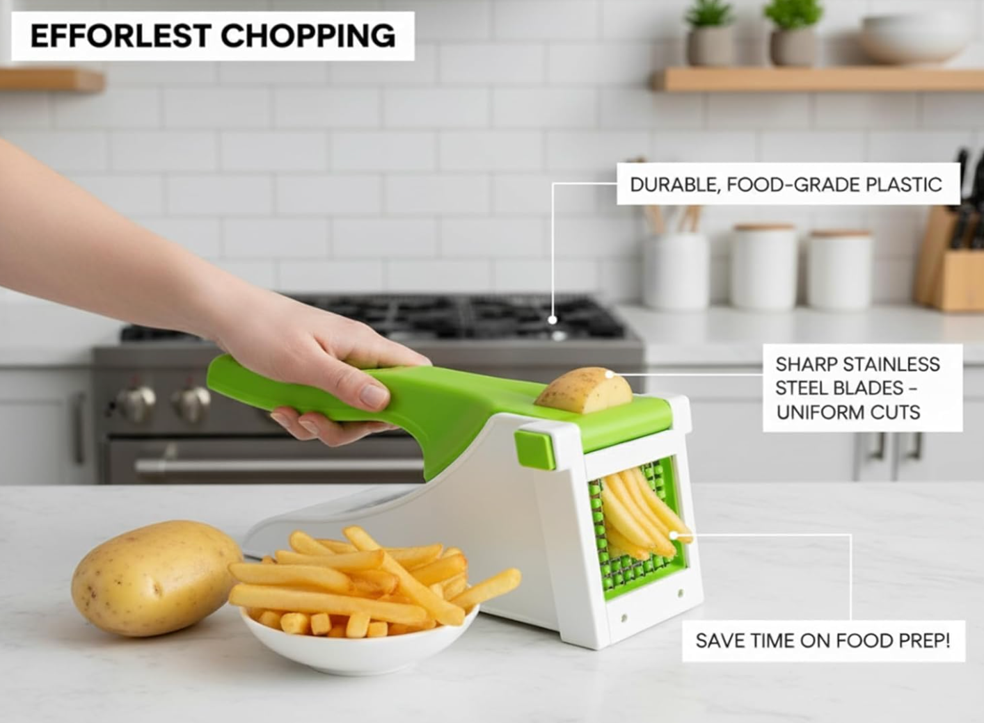 SliceMaster Multi-Purpose Vegetable & French Fry Cutter | Stainless Steel Blade Kitchen Chopper for Potatoes, Onions, Carrots & More