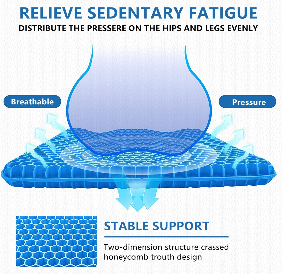 CushionPro Gel Seat Cushion | Extra Large Honeycomb Design Chair Pad for Office, Car & Home