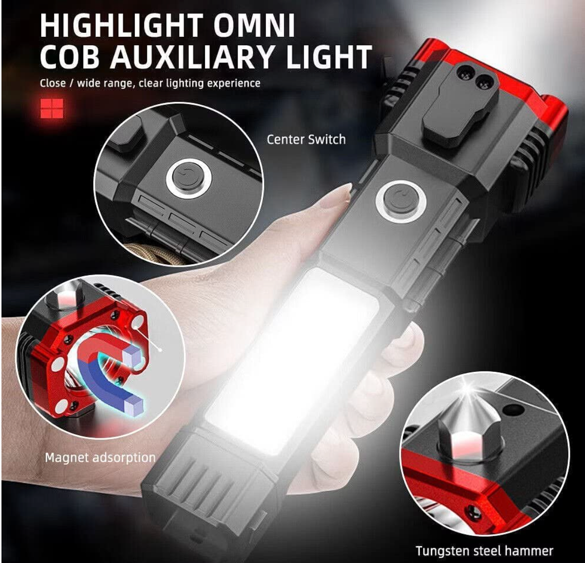 HammerLight Pro 5-in-1 Emergency Torch | Power Bank, Zoomable LED Flashlight, Car Hammer, Lantern & Work Light